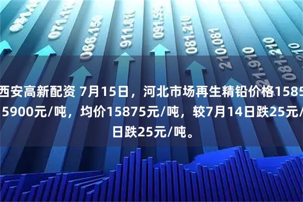 西安高新配资 7月15日，河北市场再生精铅价格15850-15900元/吨，均价15875元/吨，较7月14日跌25元/吨。